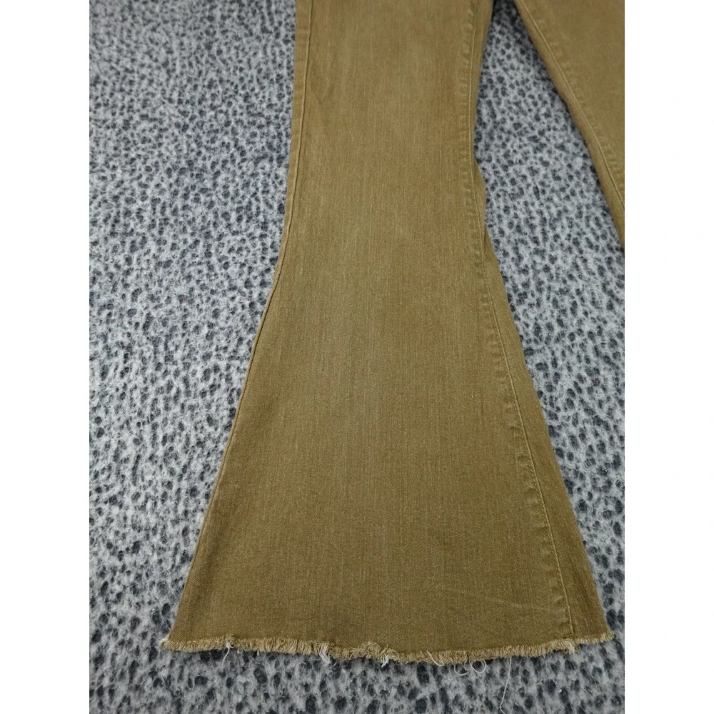 Unbranded Flare Jeans Womens Size L Brown Mustard High Rise Bell Bottom Raw Hem